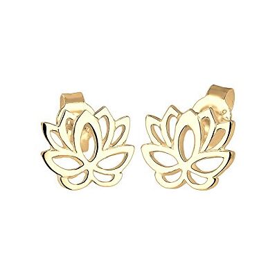 Elli Pendientes para mujer con flores de loto, fabricados en plata de ley de 925 chapada en oro Elli Pendientes para mujer con flores de loto, fabricados en plata de ley de 925 chapada en oro