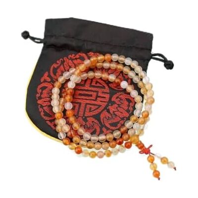 lachineuse – Mala 108 perlas de ágata – en collar o pulsera multitorres – bolsa de satén, 69 cm, ágata, Perla lachineuse – Mala 108 perlas de ágata – en collar o pulsera multitorres – bolsa de satén, 69 cm, ágata, Perla