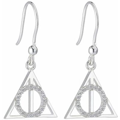 Harry Potter Pendientes colgantes de plata de ley con cristales de las Reliquias de la Muerte Harry Potter Pendientes colgantes de plata de ley con cristales de las Reliquias de la Muerte