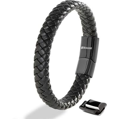 SERASAR Pulsera Premium para Hombre en Cuero Genuino Negro y Marrón Cierre Magnético de Acero Inoxidable Incluye Joyero Ideal para Regalar SERASAR Pulsera Premium para Hombre en Cuero Genuino Negro y Marrón Cierre Magnético de Acero Inoxidable Incluye Joyero Ideal para Regalar