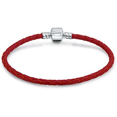 Bling Jewelry Tejido Trenzado Rojo Cuero Auténtico Se Adapta A Unión Cordones Pulsera Plata Esterlina 925 Mujer Broche Bling Jewelry Tejido Trenzado Rojo Cuero Auténtico Se Adapta A Unión Cordones Pulsera Plata Esterlina 925 Mujer Broche