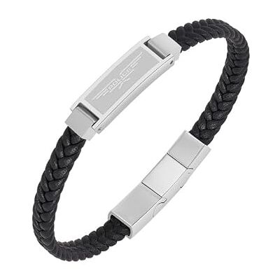 Police Voltline Pulsera de cuero trenzado negro para hombres Police Voltline Pulsera de cuero trenzado negro para hombres