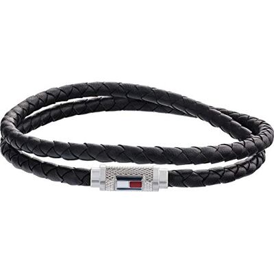 Tommy Hilfiger Pulsera Cuerda de Acero Inoxidable para Hombre, Negro Tommy Hilfiger Pulsera Cuerda de Acero Inoxidable para Hombre, Negro