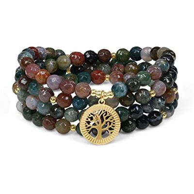 COAI Pulsera Collar Japa Mala 108 Cuentas Mala Multicapa de Piedras Naturales Facetadas con Amuleto Árbol de la Vida COAI Pulsera Collar Japa Mala 108 Cuentas Mala Multicapa de Piedras Naturales Facetadas con Amuleto Árbol de la Vida