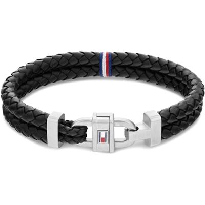 Tommy Hilfiger Jewelry Pulsera para Hombre con Cuero Negro y Cierre de Acero Inoxidable Tommy Hilfiger Jewelry Pulsera para Hombre con Cuero Negro y Cierre de Acero Inoxidable