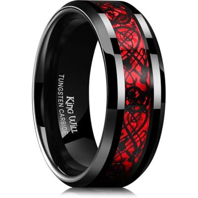 King Will Dragon 8mm/6mm Red/Blue/Green/Orange/Purple/Silver/Black/Azure/Mazarine Celtic Dragon Tungsten Carbide Mens Wedding Band Ring Comfort Fit King Will Dragon 8mm/6mm Red/Blue/Green/Orange/Purple/Silver/Black/Azure/Mazarine Celtic Dragon Tungsten Carbide Mens Wedding Band Ring Comfort Fit