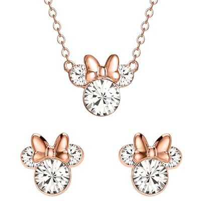 Disney Minnie Juego de pendientes y colgante de cristal chapado en oro pálido para mujer, talla única, Chapado en oro, No es una piedra preciosa Disney Minnie Juego de pendientes y colgante de cristal chapado en oro pálido para mujer, talla única, Chapado en oro, No es una piedra preciosa