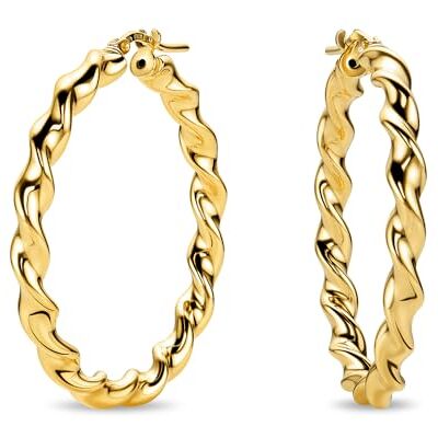 MIORE Pendientes Mujer de Plata de Ley 925 Bañados en Oro de 18K 750, Grandes Aros Redondos de Oro con Tubos Retorcidos de 30 mm, Hechos a Mano en Italia, Joyas Dorados con Joyero MIORE Pendientes Mujer de Plata de Ley 925 Bañados en Oro de 18K 750, Grandes Aros Redondos de Oro con Tubos Retorcidos de 30 mm, Hechos a Mano en Italia, Joyas Dorados con Joyero