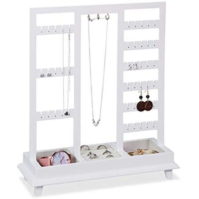Relaxdays Expositor Pendientes con anillero, DM, Blanco, 34,5 cm de Altura Relaxdays Expositor Pendientes con anillero, DM, Blanco, 34,5 cm de Altura