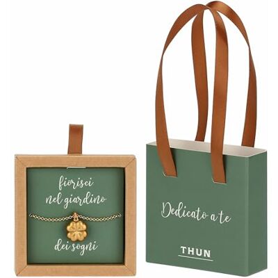 THUN Collar con trébol de cuatro hojas, latón y cerámica, 45 cm, colección Dedicato a Ti THUN Collar con trébol de cuatro hojas, latón y cerámica, 45 cm, colección Dedicato a Ti