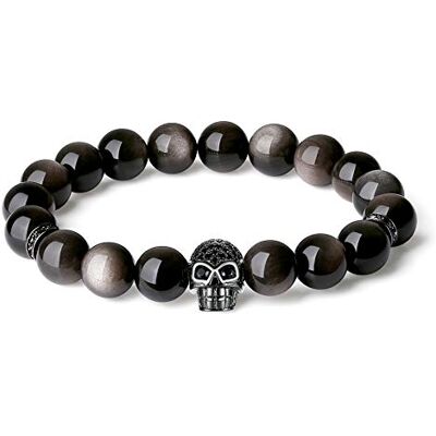 COAI Pulsera de Obsidiana Plateada con Amuleto Calavera COAI Pulsera de Obsidiana Plateada con Amuleto Calavera