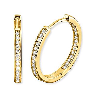 Engelsrufer Pendientes de aro lisa para mujer de plata de ley chapada en oro, con 64 circonitas y cierre de clip, sin níquel, 24 mm, Ø24 mm, Plata de ley, Circonia cúbica Engelsrufer Pendientes de aro lisa para mujer de plata de ley chapada en oro, con 64 circonitas y cierre de clip, sin níquel, 24 mm, Ø24 mm, Plata de ley, Circonia cúbica
