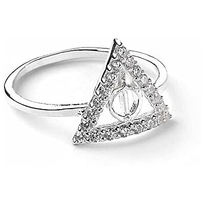 Harry Potter Anillo de plata de ley con cristales de las Reliquias de la Muerte, talla XL Harry Potter Anillo de plata de ley con cristales de las Reliquias de la Muerte, talla XL