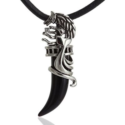 DonDon Collar de Cuero 50 cm con Colgante Diente de Color Negro para Hombres en Bolsa de Terciopelo DonDon Collar de Cuero 50 cm con Colgante Diente de Color Negro para Hombres en Bolsa de Terciopelo
