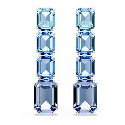 Swarovski Pendientes Millenia, Talla octogonal, Degradado de color, Azules, Baño de rodio Swarovski Pendientes Millenia, Talla octogonal, Degradado de color, Azules, Baño de rodio