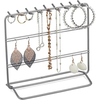 Relaxdays Expositor de Pendientes Rectagular, Collares, Pulseras, Joyero Vertical, 18 x 20 x 9 cm, Metal, Plateado Relaxdays Expositor de Pendientes Rectagular, Collares, Pulseras, Joyero Vertical, 18 x 20 x 9 cm, Metal, Plateado