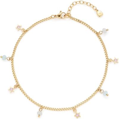 JEWELS BY LEONARDO Tobillera Ciao Juna • Cadena de pie de acero inoxidable dorado • Divertido espíritu hippie • pequeñas estrellas alternando con perlas de cristal pastel • 24-28 cm de longitud • JEWELS BY LEONARDO Tobillera Ciao Juna • Cadena de pie de acero inoxidable dorado • Divertido espíritu hippie • pequeñas estrellas alternando con perlas de cristal pastel • 24-28 cm de longitud •