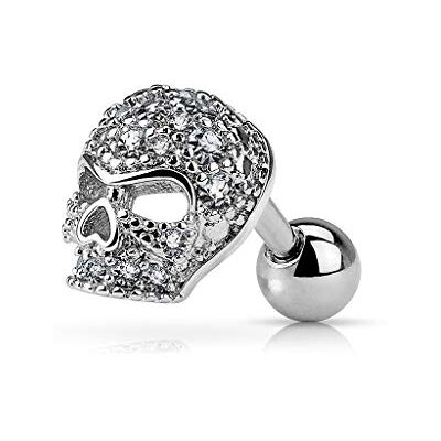 BlackAmazement Pendientes de acero inoxidable 316L Cartilage Tragus Helix Barbell Calavera Circonita CZ Plata Transparente Biker Gótico Hombre Mujer BlackAmazement Pendientes de acero inoxidable 316L Cartilage Tragus Helix Barbell Calavera Circonita CZ Plata Transparente Biker Gótico Hombre Mujer