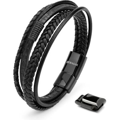 SERASAR Pulsera Premium para Hombre en Cuero Genuino Negro y Marrón Cierre Magnético de Acero Inoxidable Incluye Joyero Ideal para Regalar SERASAR Pulsera Premium para Hombre en Cuero Genuino Negro y Marrón Cierre Magnético de Acero Inoxidable Incluye Joyero Ideal para Regalar
