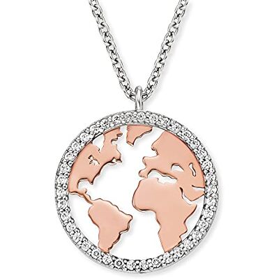 Engelsrufer Collar de mujer con colgante de mapa del mundo, de plata de ley 925 con circonitas cúbicas, cierre de mosquetón, tamaño: 44 cm, Engelsrufer Collar de mujer con colgante de mapa del mundo, de plata de ley 925 con circonitas cúbicas, cierre de mosquetón, tamaño: 44 cm,