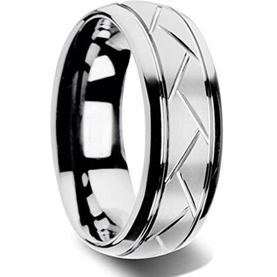ZENSE Anillo de hombre con estrías, plata brillante ZENSE Anillo de hombre con estrías, plata brillante