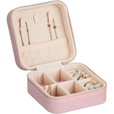 Relaxdays Joyero, Organizador Joyas Pequeño para Viajes, Efecto Piel, Estuche para Anillos, 5 x 10 x 10 cm, Rosa, Tablero de Fibras Relaxdays Joyero, Organizador Joyas Pequeño para Viajes, Efecto Piel, Estuche para Anillos, 5 x 10 x 10 cm, Rosa, Tablero de Fibras