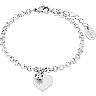 s.Oliver pulsera de acero inoxidable señoras brazo joyas, con cristal, 17+3 cm, plata, corazón, Viene en caja de regalo de joyería s.Oliver pulsera de acero inoxidable señoras brazo joyas, con cristal, 17+3 cm, plata, corazón, Viene en caja de regalo de joyería