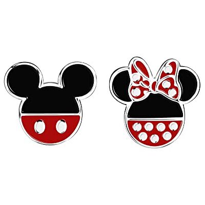 Disney Pendientes de botón de Mickey y Minnie Mouse en plata de ley, negros y rojos Disney Pendientes de botón de Mickey y Minnie Mouse en plata de ley, negros y rojos