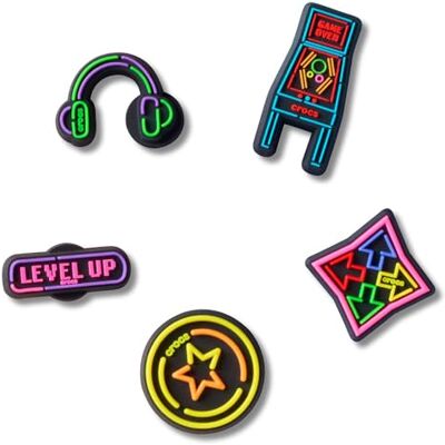 Crocs Paquete de 5 dijes unisex para zapatos Level Up Gamer, multicolor, talla única, multicolor, Talla única Crocs Paquete de 5 dijes unisex para zapatos Level Up Gamer, multicolor, talla única, multicolor, Talla única