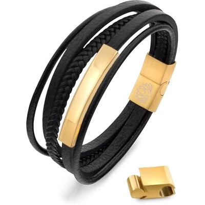 Akitsune The Punisher Sintético Brazalete de Cuero Cierre magnético Fuera Acero Inoxidable Trenzado es Hombres Hombre Pulsera Incl. más Hermosa Joyero Oro-Negro 19cm Akitsune The Punisher Sintético Brazalete de Cuero Cierre magnético Fuera Acero Inoxidable Trenzado es Hombres Hombre Pulsera Incl. más Hermosa Joyero Oro-Negro 19cm