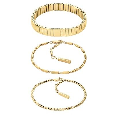 Calvin CK Stacked Collection Juego de 3 pulseras de acero inoxidable chapado en oro amarillo para mujer Calvin CK Stacked Collection Juego de 3 pulseras de acero inoxidable chapado en oro amarillo para mujer