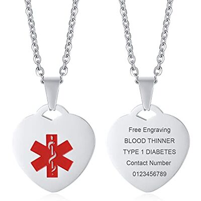 VNOX Collar con colgante de placa de identificación de alerta médica de acero inoxidable para hombre, joyería de emergencia, collar de identificación personalizada para alergias médicas para hombres y VNOX Collar con colgante de placa de identificación de alerta médica de acero inoxidable para hombre, joyería de emergencia, collar de identificación personalizada para alergias médicas para hombres y