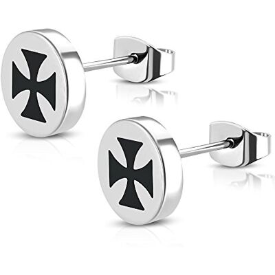BlackAmazement Juego de 2 pendientes de acero inoxidable 316L, diseño de cruz cruzada BlackAmazement Juego de 2 pendientes de acero inoxidable 316L, diseño de cruz cruzada