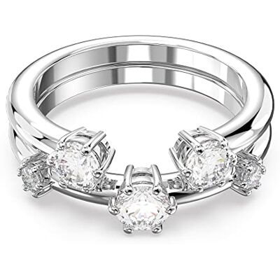 Swarovski Anillo Constella, Conjunto (2), Talla redonda, Blanco, Baño de rodio Swarovski Anillo Constella, Conjunto (2), Talla redonda, Blanco, Baño de rodio