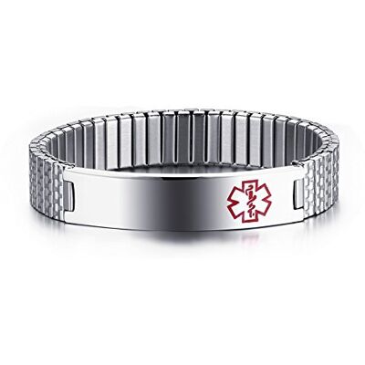 VNOX 12mm Mens acero inoxidable ID Stretch Wristband brazalete de pulsera de alerta médica, plata,grabado libre VNOX 12mm Mens acero inoxidable ID Stretch Wristband brazalete de pulsera de alerta médica, plata,grabado libre