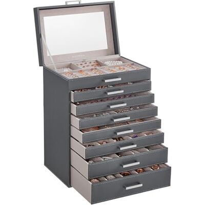 SONGMICS Caja Joyero de 8 Niveles, Caja para Joyas con Espejo, 7 Cajones, Gran Capacidad, Almacenamiento de Joyas, Estilo Moderno, Regalo para Seres Queridos, Gris Pizarra SONGMICS Caja Joyero de 8 Niveles, Caja para Joyas con Espejo, 7 Cajones, Gran Capacidad, Almacenamiento de Joyas, Estilo Moderno, Regalo para Seres Queridos, Gris Pizarra