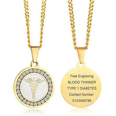 VNOX Collar con colgante de placa de identificación de alerta médica de acero inoxidable para hombre, joyería de emergencia, collar de identificación personalizada para alergias médicas para hombres y VNOX Collar con colgante de placa de identificación de alerta médica de acero inoxidable para hombre, joyería de emergencia, collar de identificación personalizada para alergias médicas para hombres y