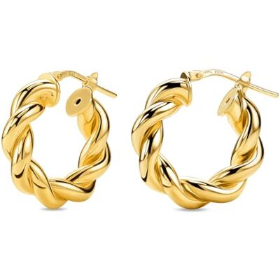MIORE Pendientes Mujer de Plata de Ley 925 Bañados en Oro de 18K 750, Aros de Oro Redondos con Tubos Retorcidos de 12 mm, Hechos a Mano en Italia, Joyas Dorados con Joyero MIORE Pendientes Mujer de Plata de Ley 925 Bañados en Oro de 18K 750, Aros de Oro Redondos con Tubos Retorcidos de 12 mm, Hechos a Mano en Italia, Joyas Dorados con Joyero