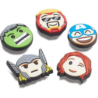 Crocs 5-pack Marvel Jibbitz Shoe Charms, Encantos para zapatos, Unisex-Adulto, Avengers Emojis, Talla única Crocs 5-pack Marvel Jibbitz Shoe Charms, Encantos para zapatos, Unisex-Adulto, Avengers Emojis, Talla única