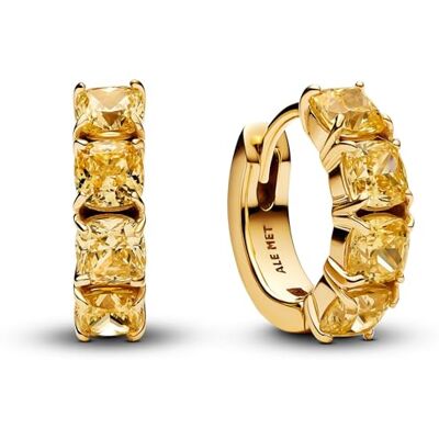 PANDORA Timeless Pendientes de aro de plata de ley chapada en oro de 14 quilates con circonitas cúbicas PANDORA Timeless Pendientes de aro de plata de ley chapada en oro de 14 quilates con circonitas cúbicas