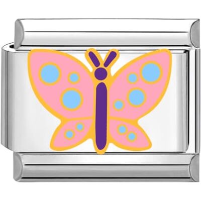 Quiges Módulo de dije de estilo italiano de 9 mm, mariposa de acero inoxidable para pulseras italianas Quiges Módulo de dije de estilo italiano de 9 mm, mariposa de acero inoxidable para pulseras italianas