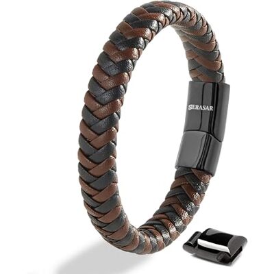 SERASAR Pulsera Premium para Hombre en Cuero Genuino Negro y Marrón Cierre Magnético de Acero Inoxidable Incluye Joyero Ideal para Regalar SERASAR Pulsera Premium para Hombre en Cuero Genuino Negro y Marrón Cierre Magnético de Acero Inoxidable Incluye Joyero Ideal para Regalar