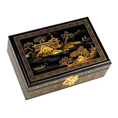 lachineuse Joyero con paisaje chino (Pekín) – Negro y dorado – 21x14x7 cm lachineuse Joyero con paisaje chino (Pekín) – Negro y dorado – 21x14x7 cm