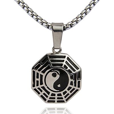 DonDon Collar de Acero Inoxidable con Colgante Yin Yang para Hombres en Bolsa para Joyas de Color Negro DonDon Collar de Acero Inoxidable con Colgante Yin Yang para Hombres en Bolsa para Joyas de Color Negro