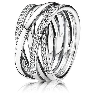 PANDORA Timeless Anillo con líneas centelleantes y pulidas de plata con circonitas cúbicas transparentes PANDORA Timeless Anillo con líneas centelleantes y pulidas de plata con circonitas cúbicas transparentes