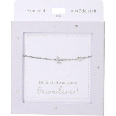 Depesche Pulsera de plata con colgante "L" y corazón, longitud variable, regalo para amigos y familiares Depesche Pulsera de plata con colgante "L" y corazón, longitud variable, regalo para amigos y familiares