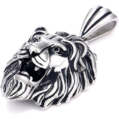 DonDon Collar de Cuero o Acero Inoxidable con Colgante león de Acero Inoxidable para Hombres en Bolsa para Joyas DonDon Collar de Cuero o Acero Inoxidable con Colgante león de Acero Inoxidable para Hombres en Bolsa para Joyas