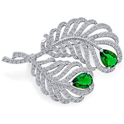 Bling Jewelry Clásico Elegante Estilo Vintage Grande Micro Pave Cz Doble Abanico Pavo Real Pluma Hoja Broche Para Mujer Simulado Verde Esmeralda Lágrima Rodio Plateado Plata Latón Bling Jewelry Clásico Elegante Estilo Vintage Grande Micro Pave Cz Doble Abanico Pavo Real Pluma Hoja Broche Para Mujer Simulado Verde Esmeralda Lágrima Rodio Plateado Plata Latón