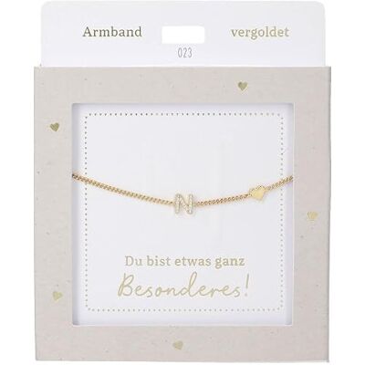 Depesche Pulsera dorada con colgante "N" y corazón, longitud variable, regalo para amigos y familiares Depesche Pulsera dorada con colgante "N" y corazón, longitud variable, regalo para amigos y familiares