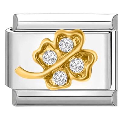 Quiges Módulo de dije de estilo italiano de 9 mm de acero inoxidable con trébol dorado para pulseras italianas Quiges Módulo de dije de estilo italiano de 9 mm de acero inoxidable con trébol dorado para pulseras italianas